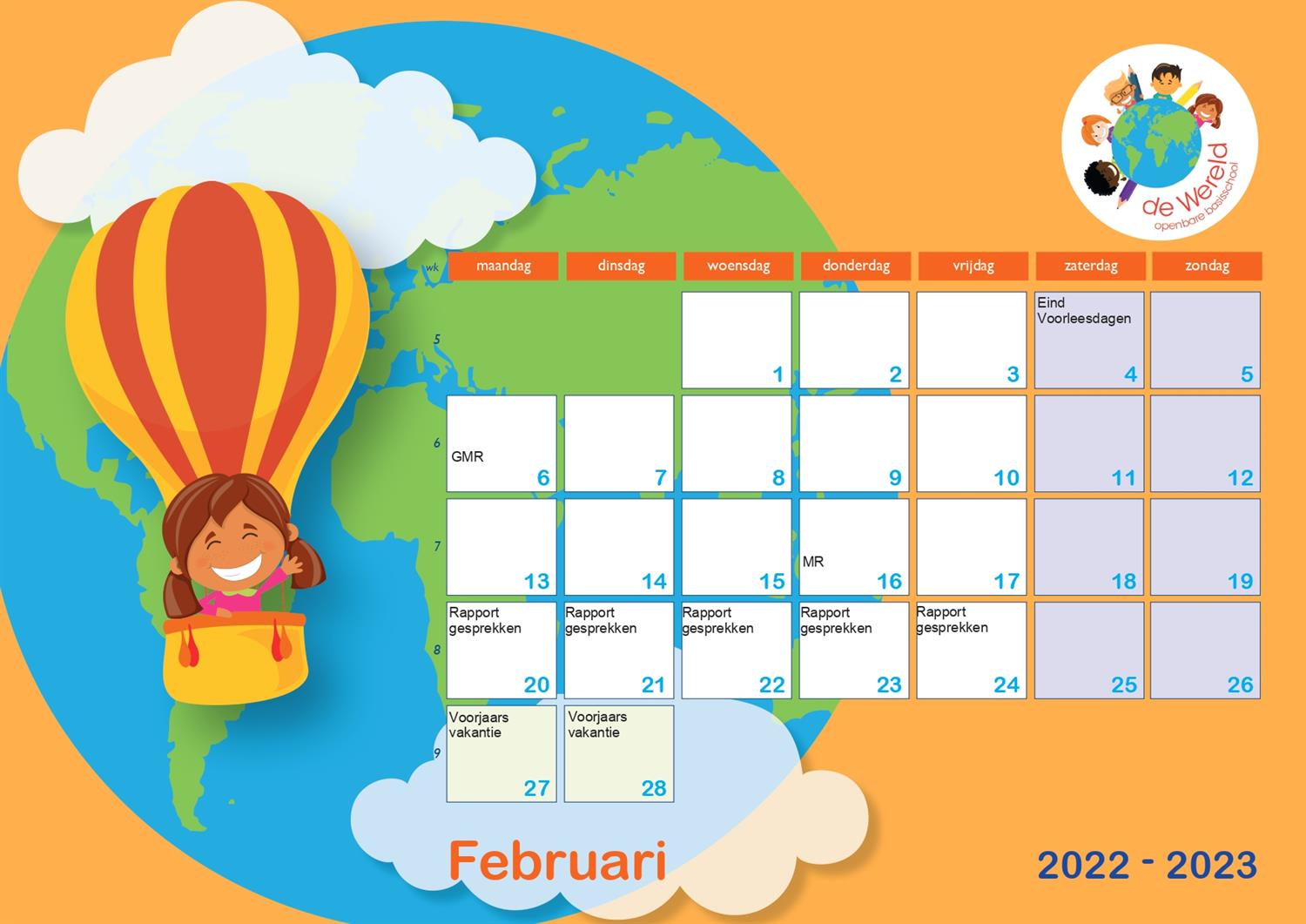 Schoolkalender OBS De Wereld